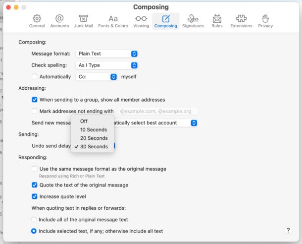 更改 Mail for Mac 中的撤消发送延迟